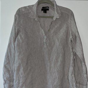 TAHARI Women's Size LARGE Striped Long Sleeve 100% Linen Tunic Shirt White Tan